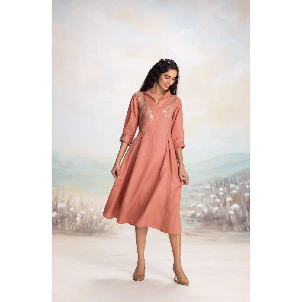 Kaveri Peach Leaf Midi Dress