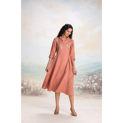 Kaveri Peach Leaf Midi Dress
