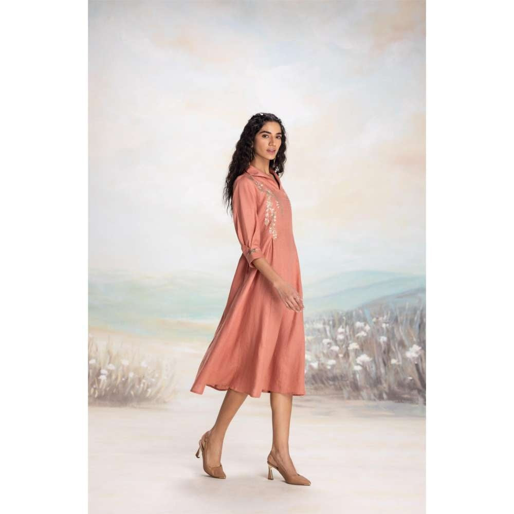 Kaveri Peach Leaf Midi Dress