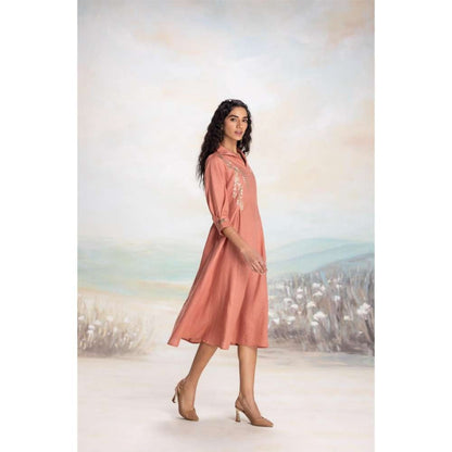 Kaveri Peach Leaf Midi Dress