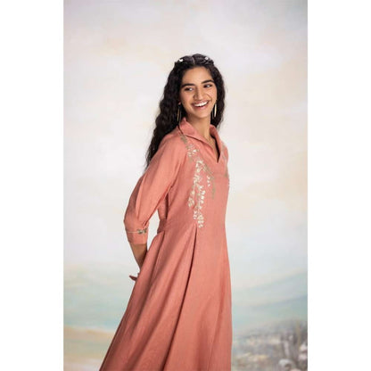 Kaveri Peach Leaf Midi Dress