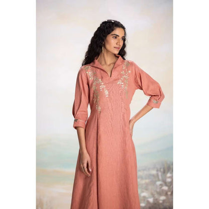 Kaveri Peach Leaf Midi Dress