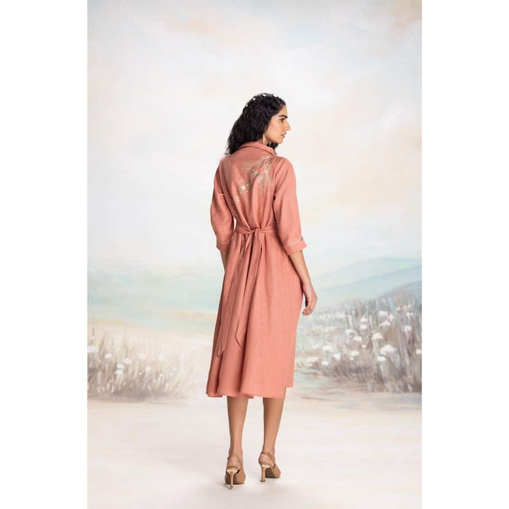 Kaveri Peach Leaf Midi Dress