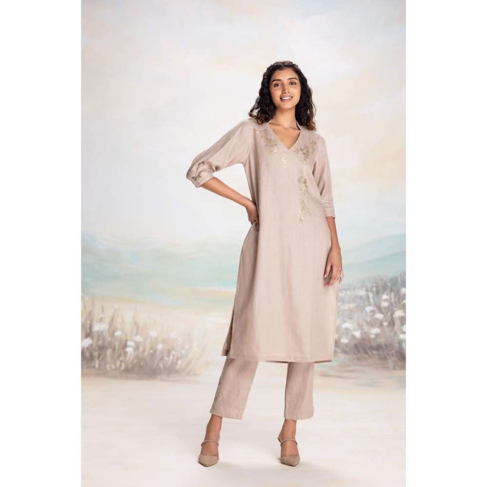Kaveri Beige Leaf Kurta with Pant and Dupatta (Set of 3)