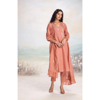 Kaveri Rust Leaf Kurta with Pant and Dupatta (Set of 3)