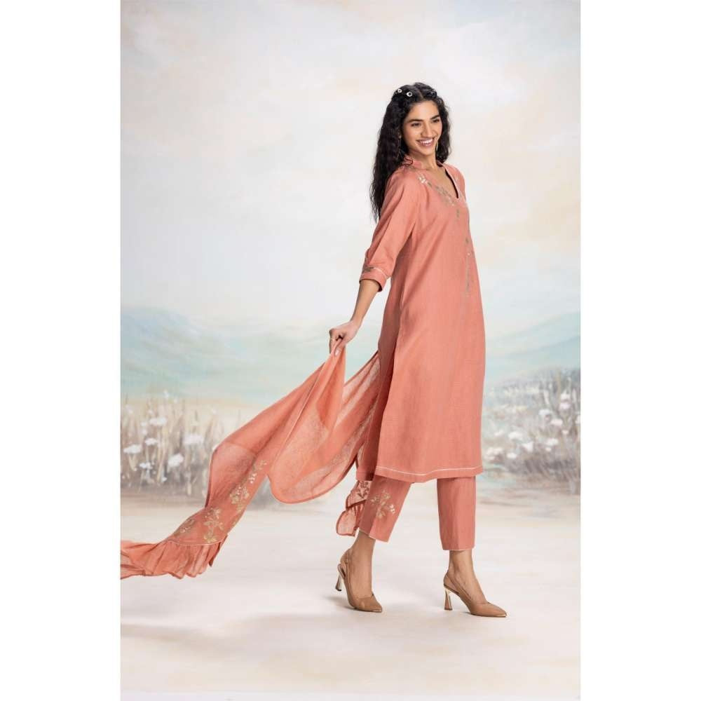 Kaveri Rust Leaf Kurta with Pant and Dupatta (Set of 3)