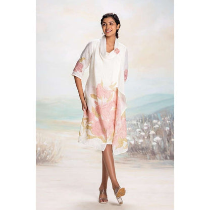 Kaveri Pink Bubble Flower Zoro Jacket Knee Length Dress