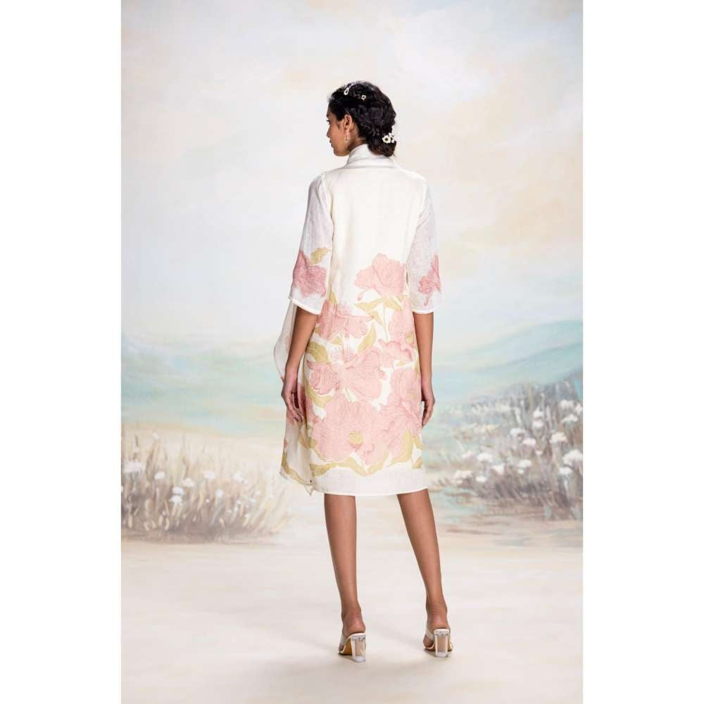 Kaveri Pink Bubble Flower Zoro Jacket Knee Length Dress