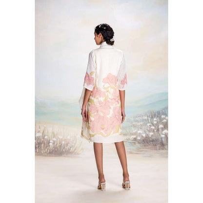 Kaveri Pink Bubble Flower Zoro Jacket Knee Length Dress