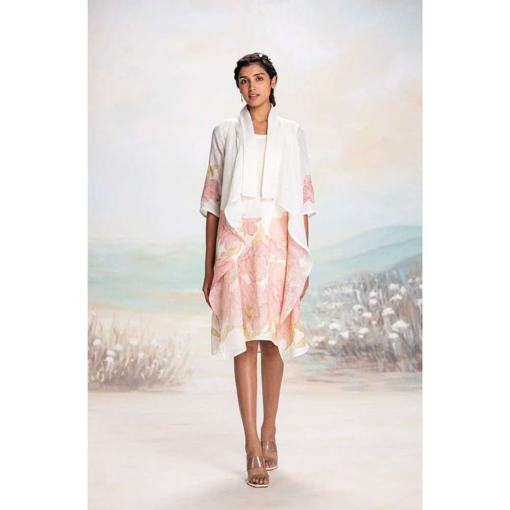 Kaveri Pink Bubble Flower Zoro Jacket Knee Length Dress