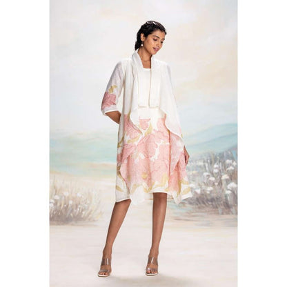 Kaveri Pink Bubble Flower Zoro Jacket Knee Length Dress