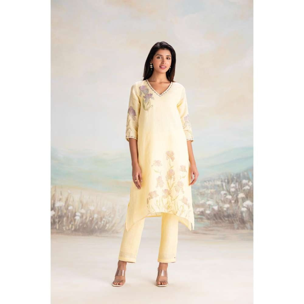 Kaveri Yellow Iris Kurta with Pant (Set of 2)