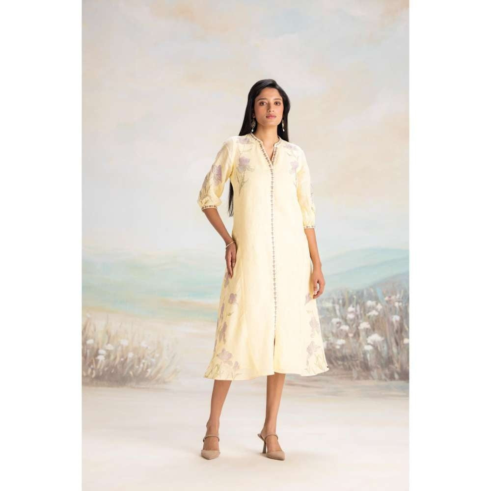 Kaveri Yellow Iris Midi Dress