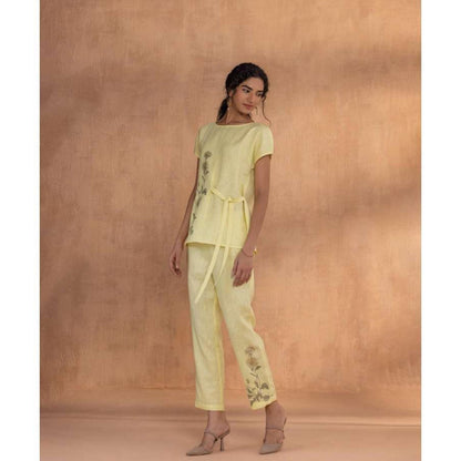 Kaveri Yellow Golden Daisy Bow Co-Ord (Set of 2)