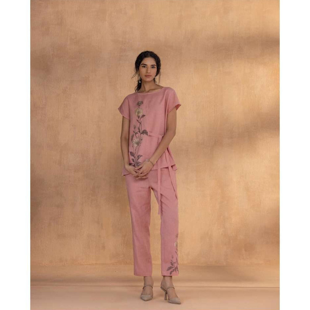 Kaveri Pink Golden Daisy Bow Co-Ord (Set of 2)