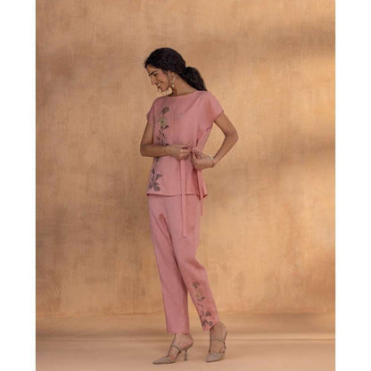 Kaveri Pink Golden Daisy Bow Co-Ord (Set of 2)