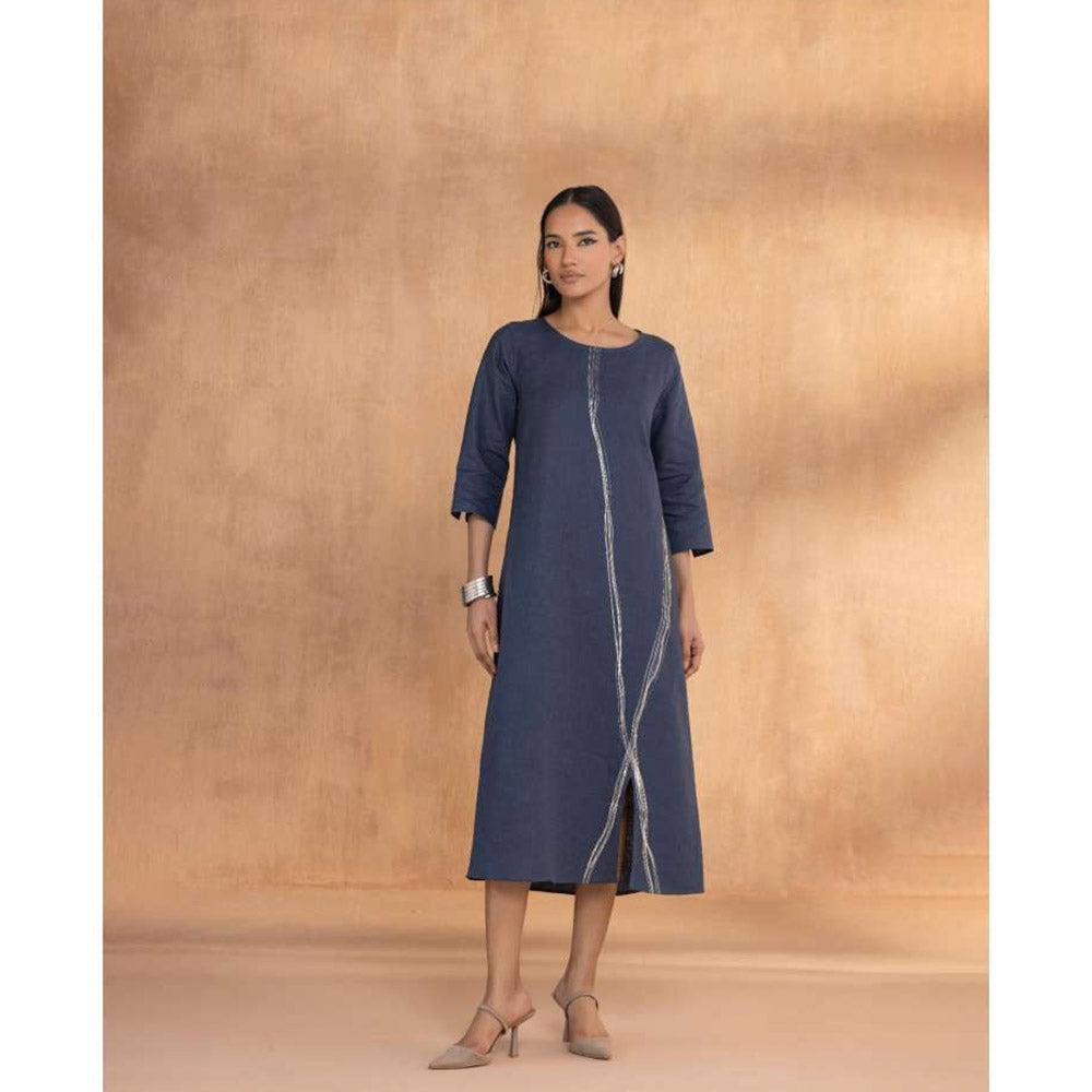 Kaveri Navy Blue Threads Slice Dress