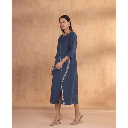 Kaveri Navy Blue Threads Slice Dress