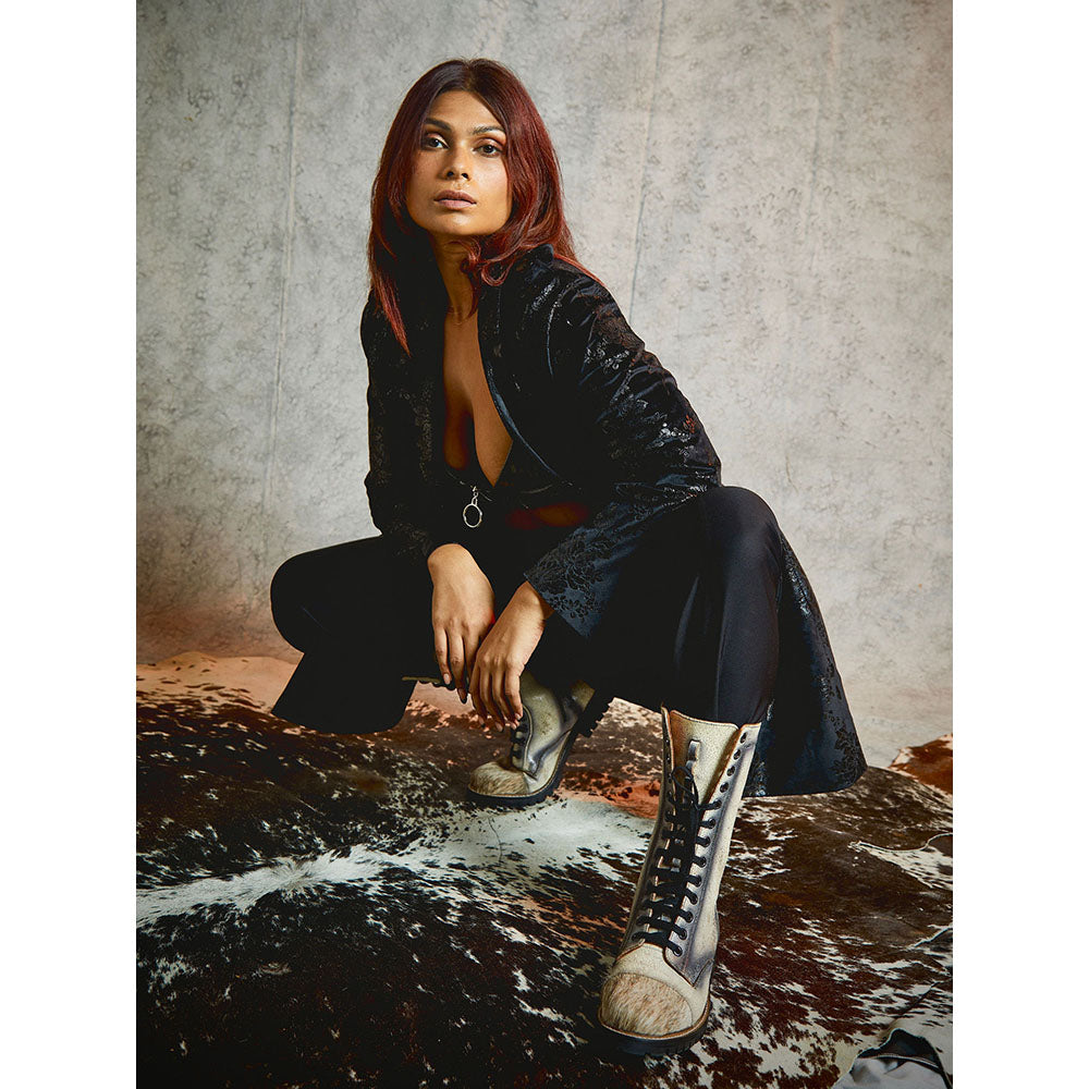 Kavith Sainaani Tall White Blue Boots