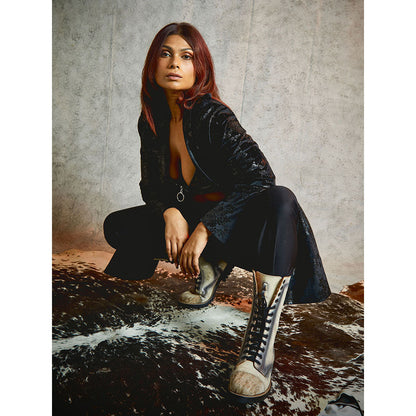 Kavith Sainaani Tall White Blue Boots