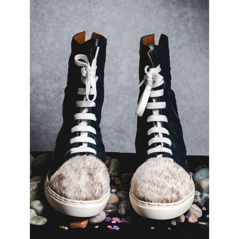 Kavith Sainaani Teal Crinkle Hair-on Sneakers (Pack of 2)