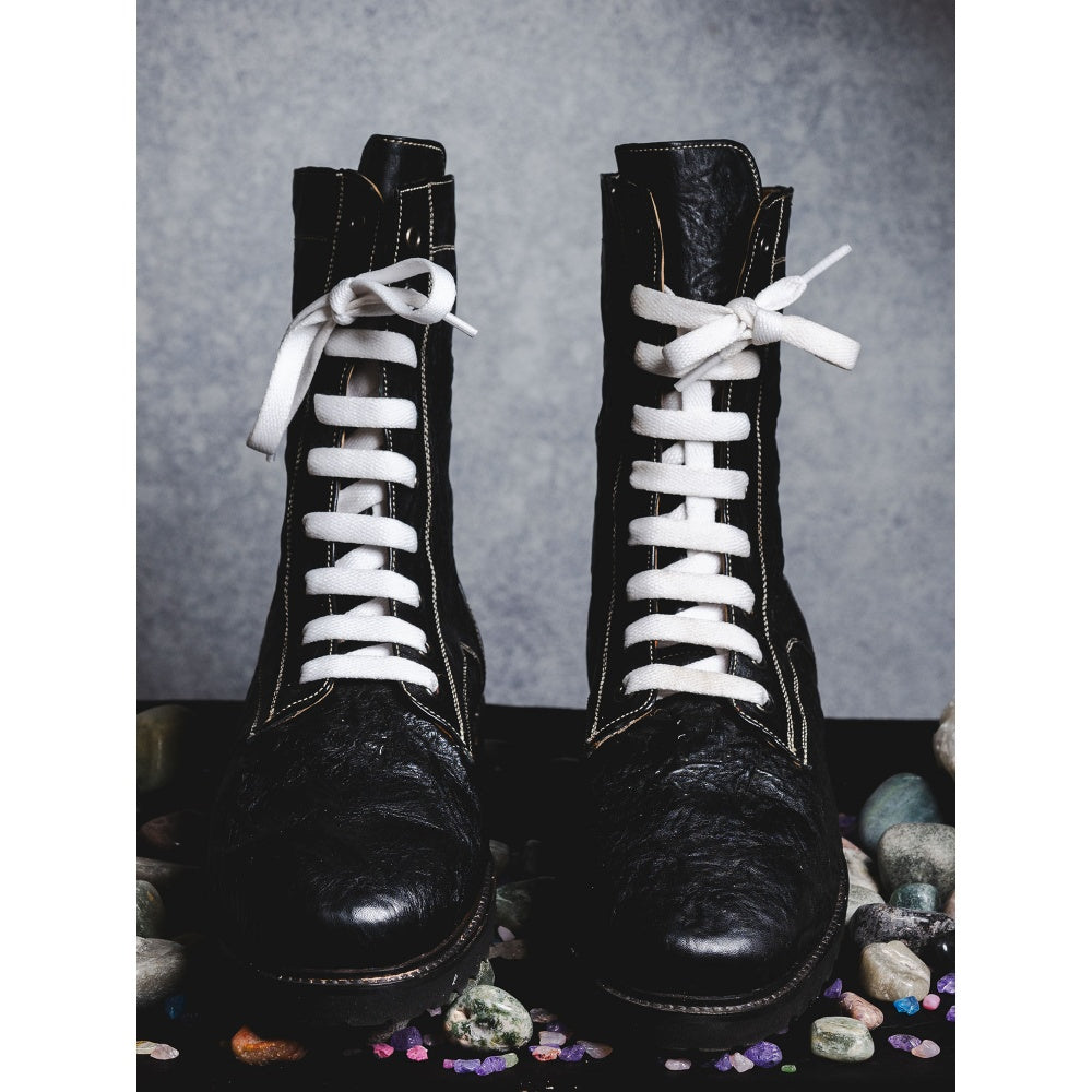 Kavith Sainaani Black Tall Crinkle Boots - White Lacing (Pack of 2)