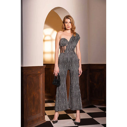 Kayjay by Kritika Jain One Shoulder Sleeveless Striper Jumpsuit