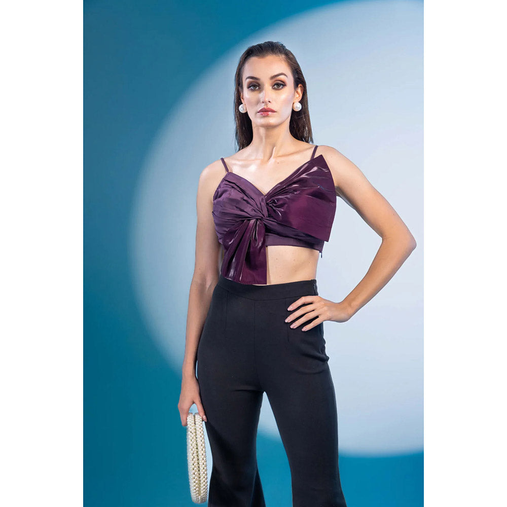 Kayjay by Kritika Jain Purple Satin Organza Bow Detailing Bella Crop Top