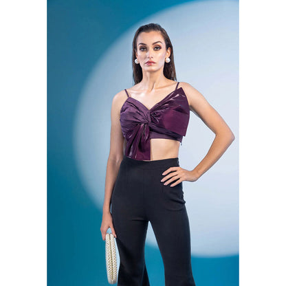 Kayjay by Kritika Jain Purple Satin Organza Bow Detailing Bella Crop Top