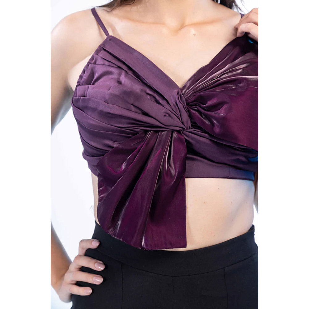 Kayjay by Kritika Jain Purple Satin Organza Bow Detailing Bella Crop Top