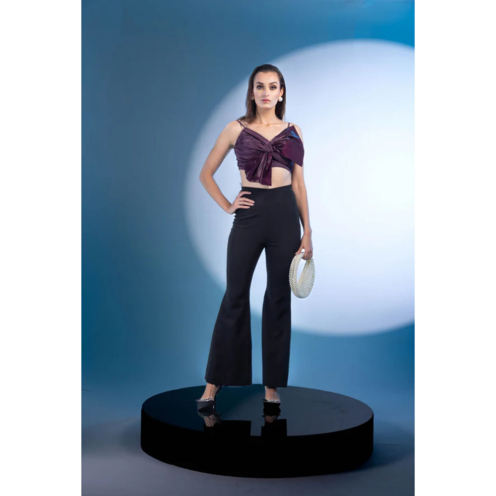 Kayjay by Kritika Jain Purple Satin Organza Bow Detailing Bella Crop Top