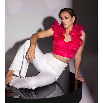 Kayjay by Kritika Jain Padded Ruffled Shoulder Marbella Crop Top