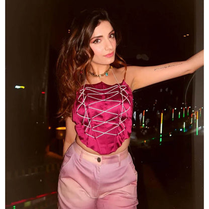 Kayjay by Kritika Jain Wine Satin Stassy Crop Top