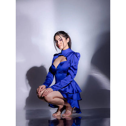 Kayjay by Kritika Jain Royal Blue Full Sleeves Solid Dress