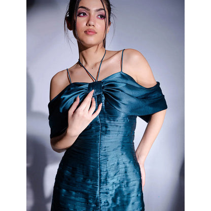 Kayjay by Kritika Jain Teal Sleeveless Halter Neck Dress