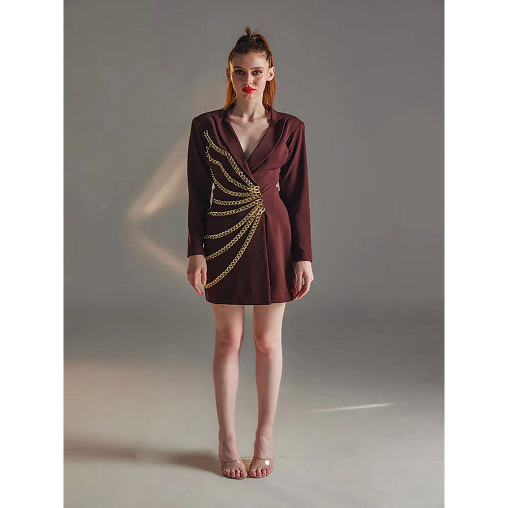 Kayjay by Kritika Jain Brown Full Sleeves V-Neck Chained Dress