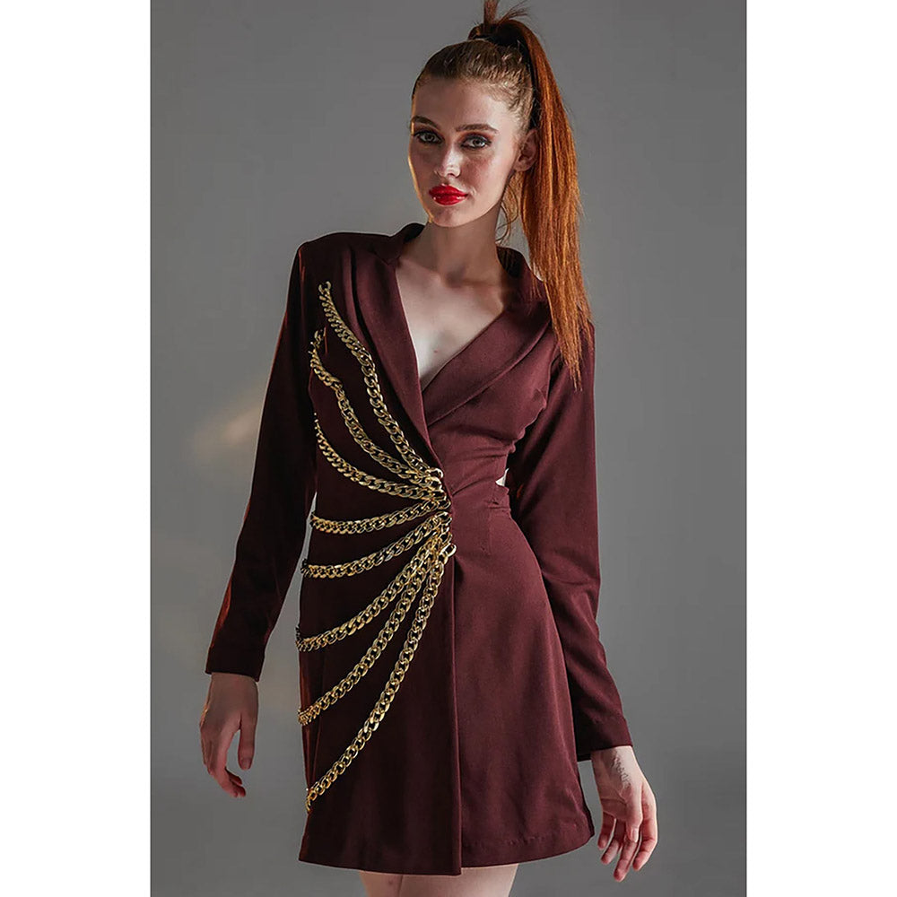 Kayjay by Kritika Jain Brown Full Sleeves V-Neck Chained Dress