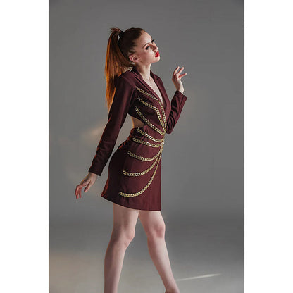 Kayjay by Kritika Jain Brown Full Sleeves V-Neck Chained Dress