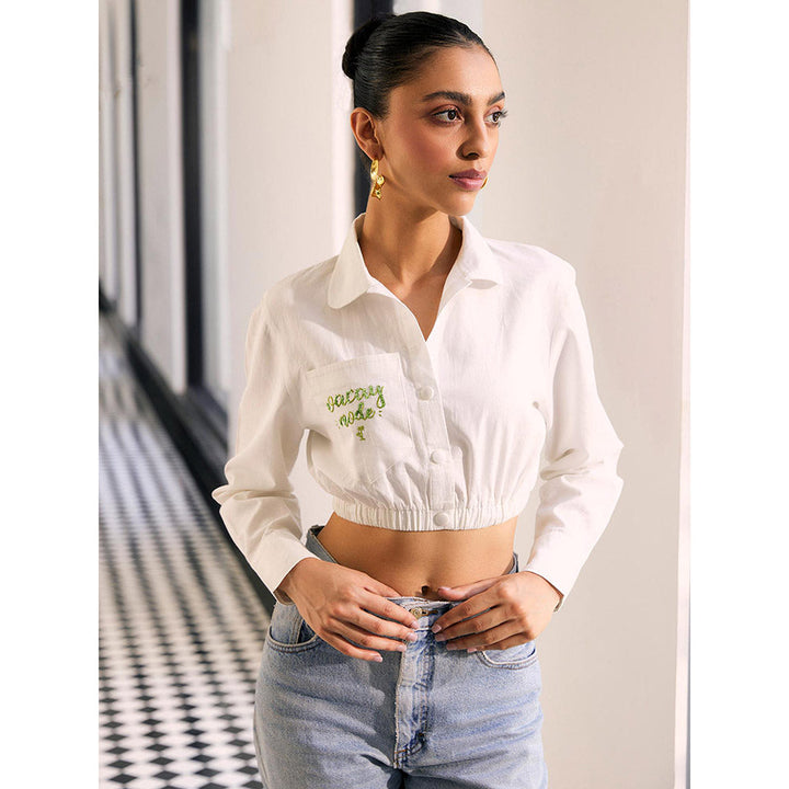 Kay Kay BY KKHUSHI SAHAII Off White Customisable Crop Shirt