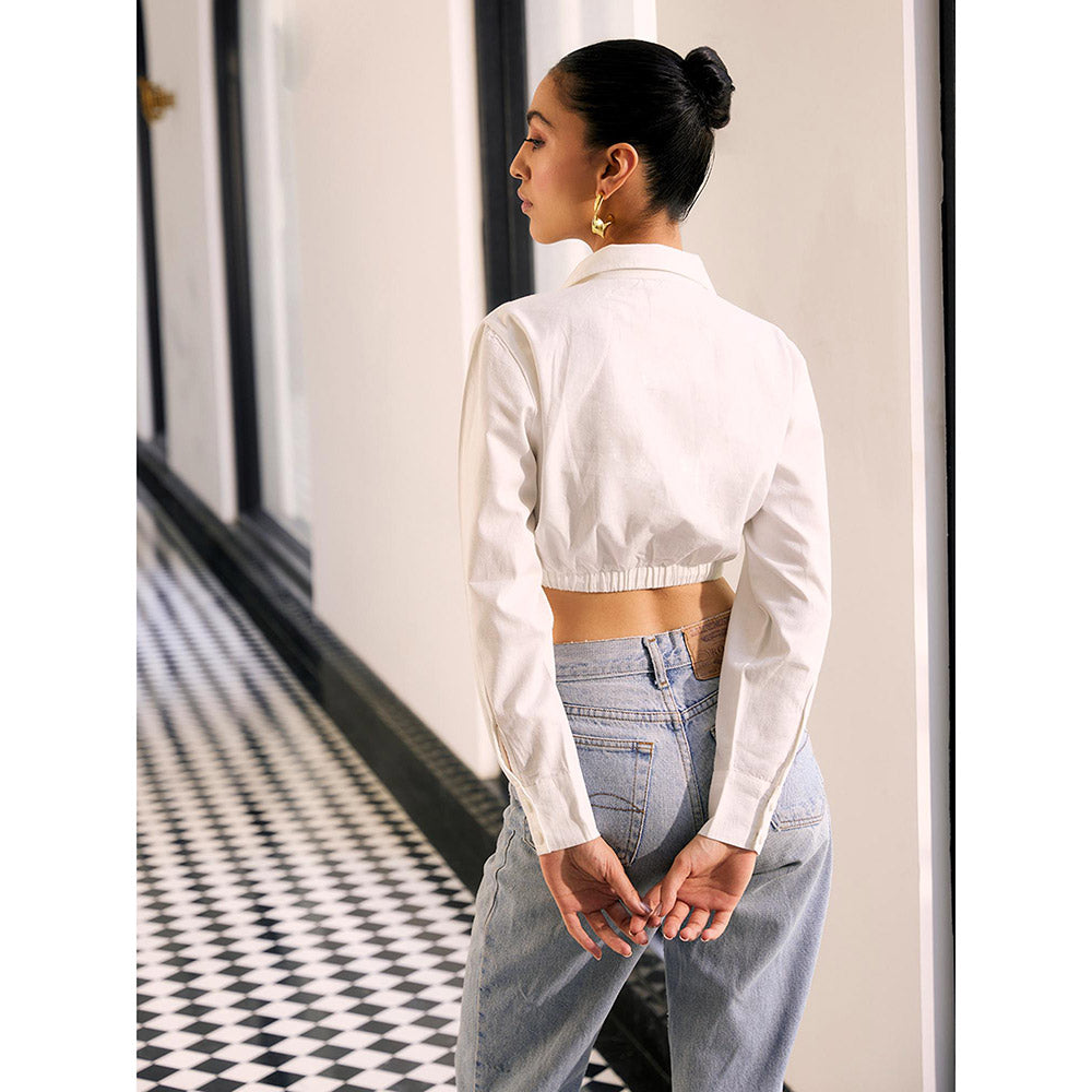 Kay Kay BY KKHUSHI SAHAII Off White Customisable Crop Shirt