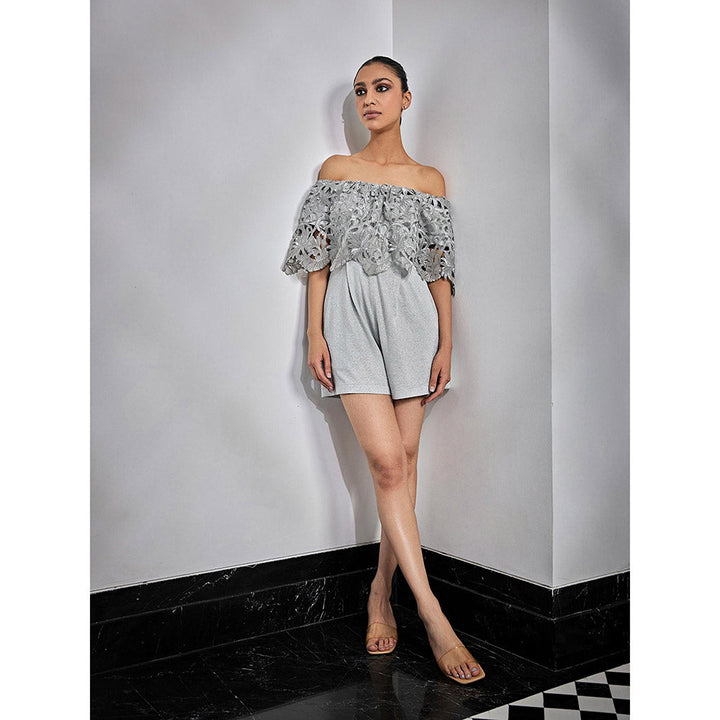 Kay Kay BY KKHUSHI SAHAII Grey Lurex Lace Playsuits