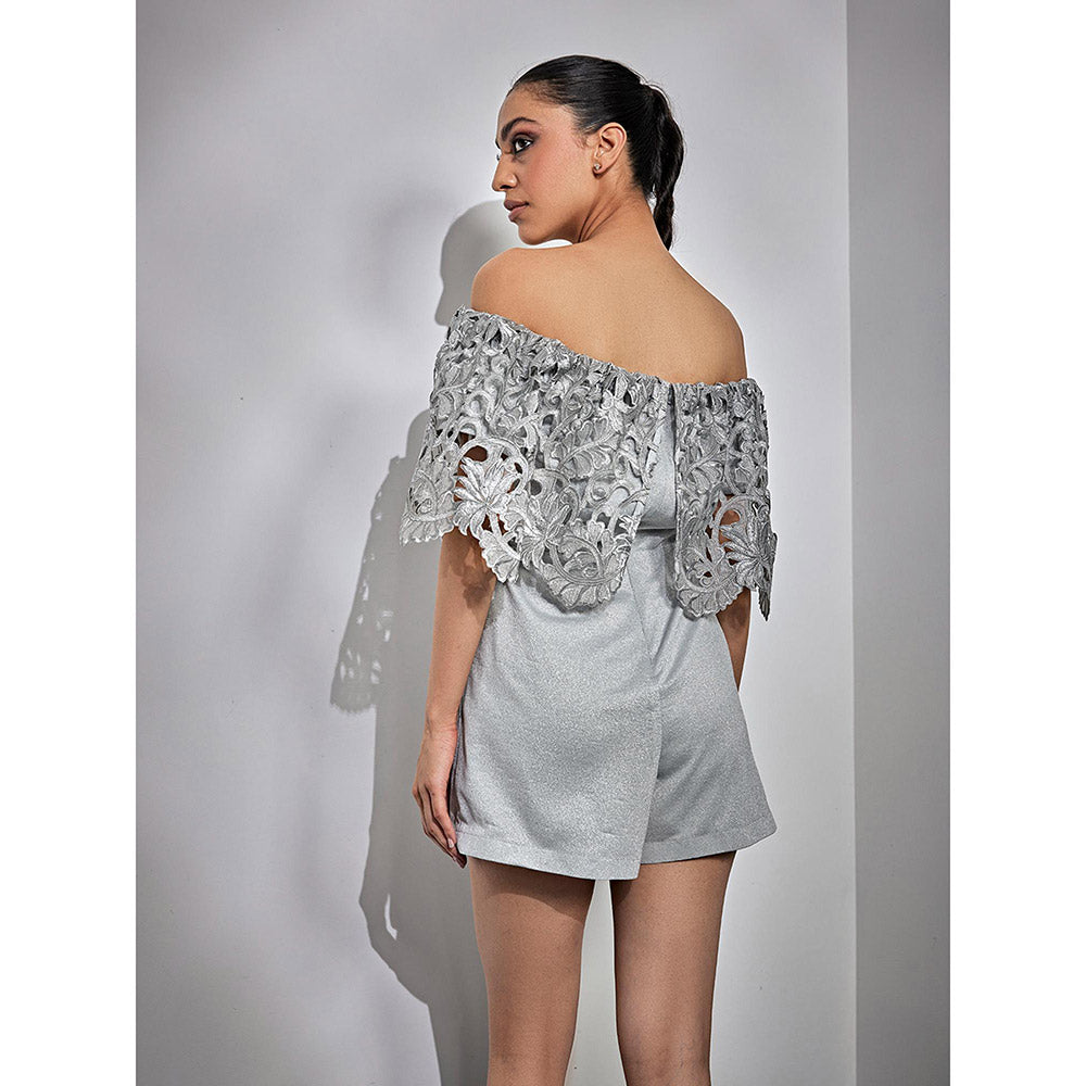 Kay Kay BY KKHUSHI SAHAII Grey Lurex Lace Playsuits