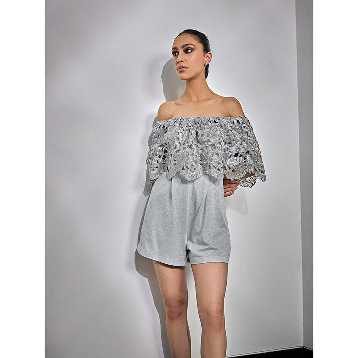 Kay Kay BY KKHUSHI SAHAII Grey Lurex Lace Playsuits