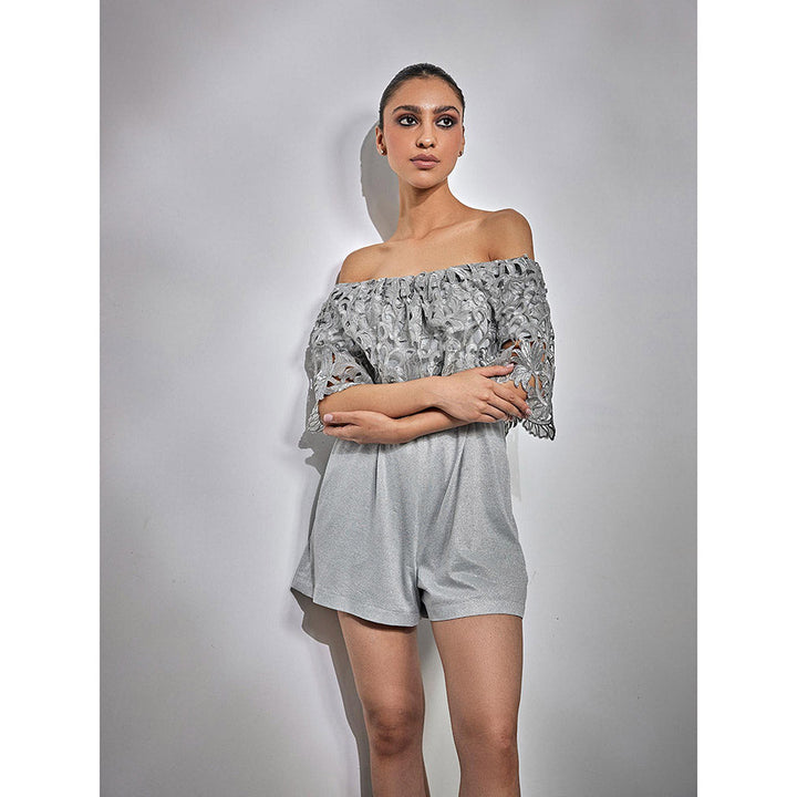 Kay Kay BY KKHUSHI SAHAII Grey Lurex Lace Playsuits