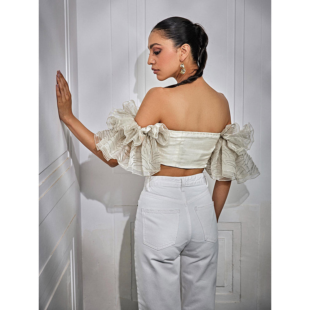 Kay Kay BY KKHUSHI SAHAII Off White Organza Chain Embroidered Crop Top