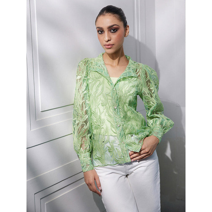 Kay Kay BY KKHUSHI SAHAII Green Cord Embroidery Shirt