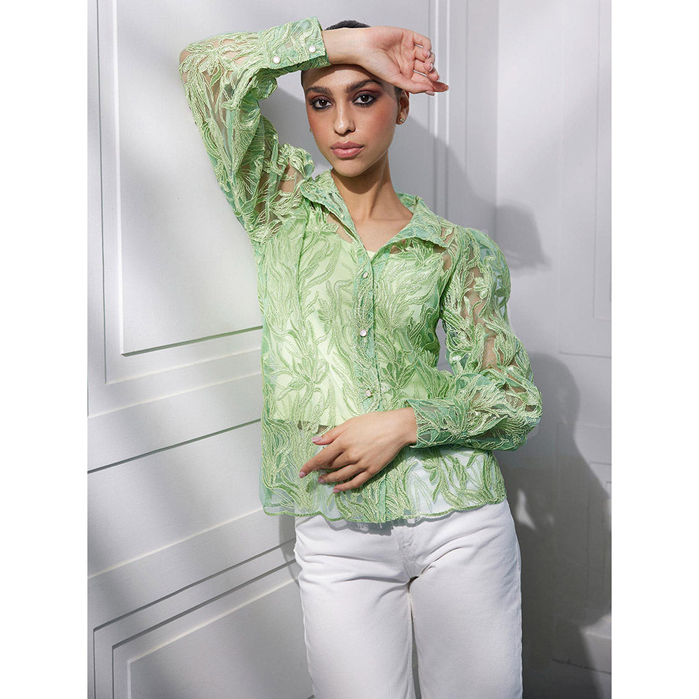 Kay Kay BY KKHUSHI SAHAII Green Cord Embroidery Shirt