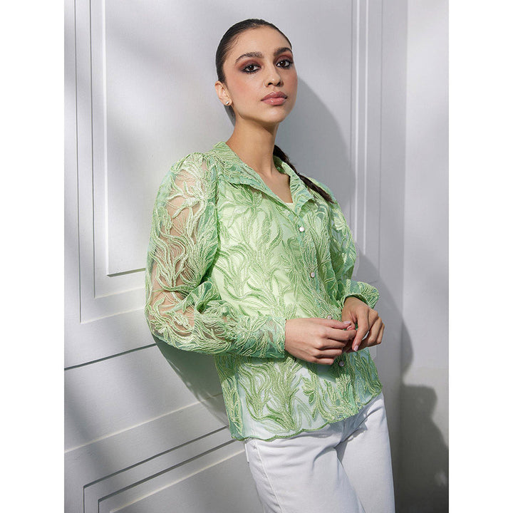 Kay Kay BY KKHUSHI SAHAII Green Cord Embroidery Shirt