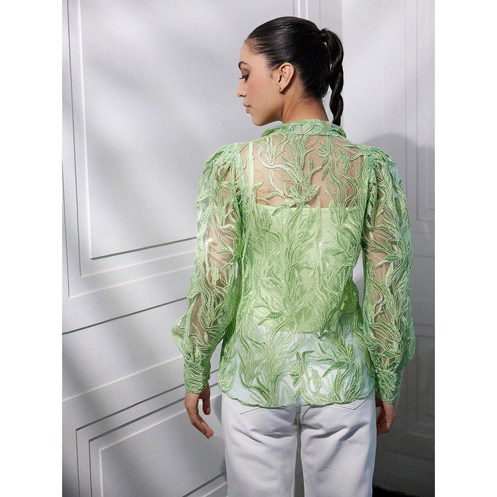 Kay Kay BY KKHUSHI SAHAII Green Cord Embroidery Shirt