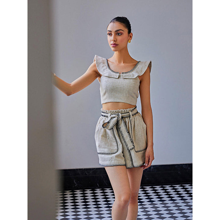 Kay Kay BY KKHUSHI SAHAII Blanket Stitch Crop Top with Shorts and Belt (Set of 3)